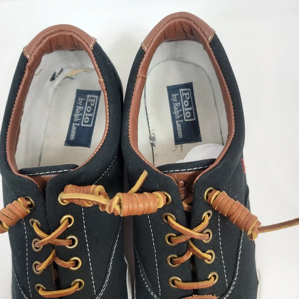 Polo Ralph Lauren Vaughn Sneakers Mens 13D Black Canvas Leather Trim Low Top - Picture 3 of 8